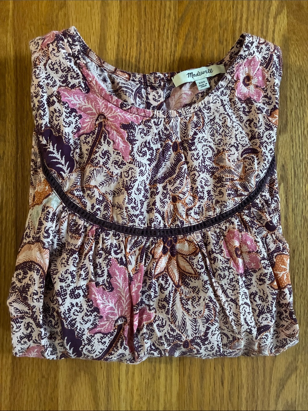 Madewell Pink and Purple Floral Fall Short Sleeve Top